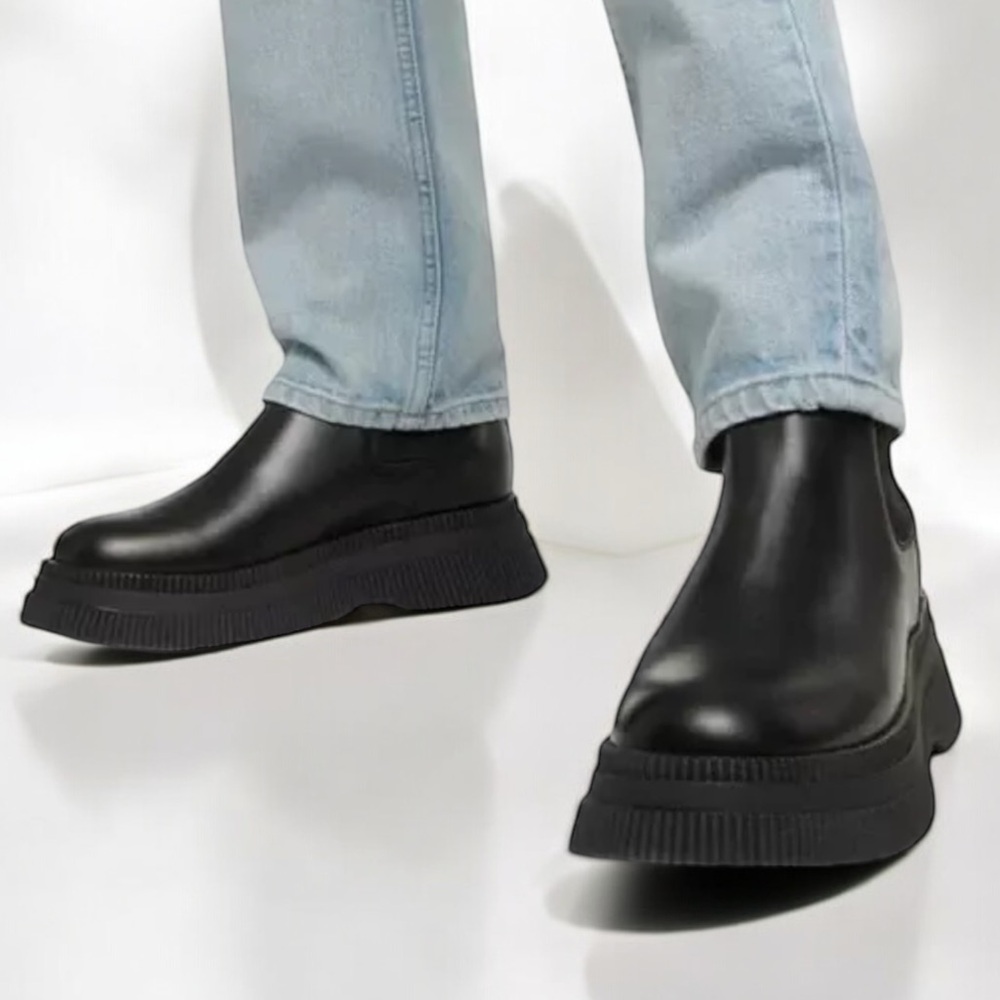 New Ganni Free People Creepers Chelsea 9 Black Smooth Leather Platform Portugal